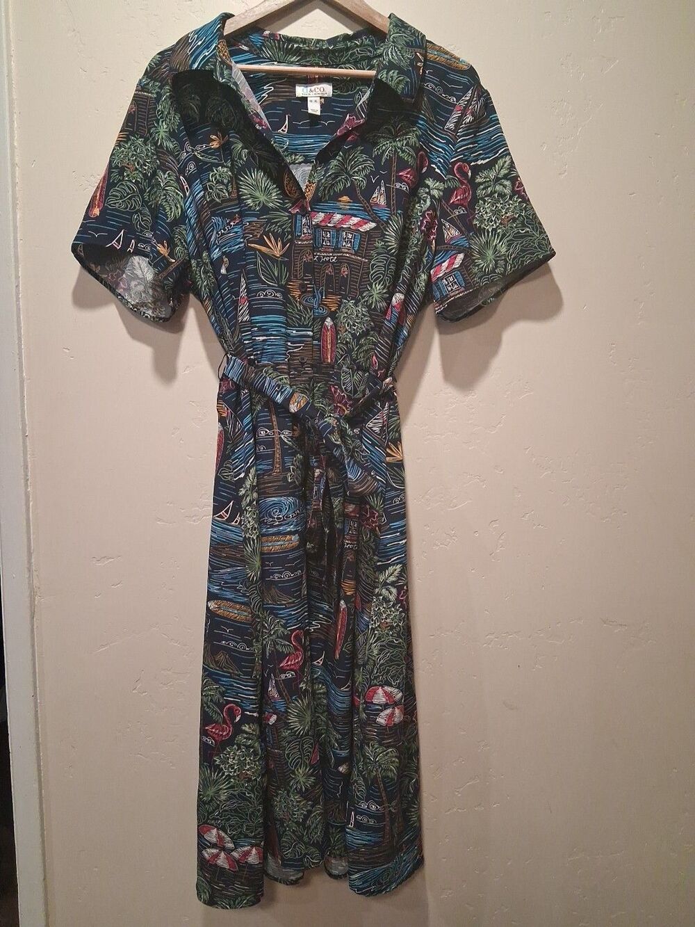 d & CO Denim & Company Soft Fabric Button Tie Waist Midi Travel Coastal Vacay XL